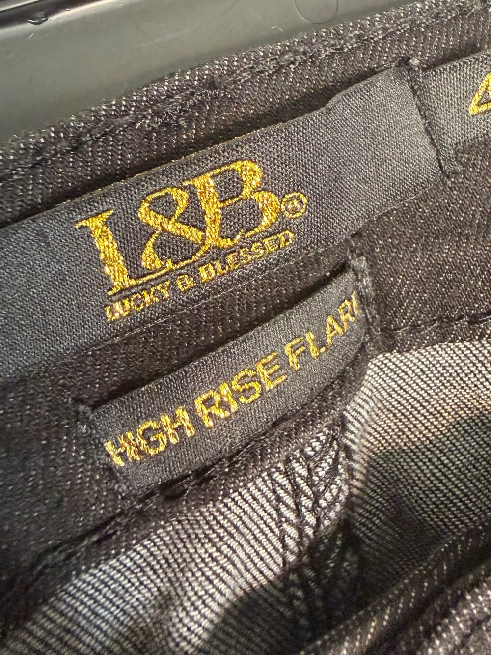 L&B High Rise Flare Jeans - Black with Gold Stitching